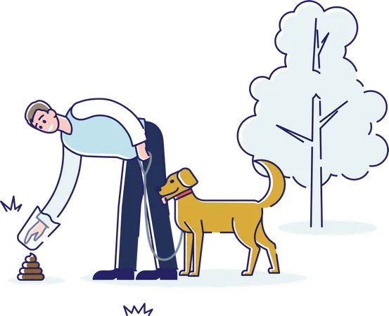 Mann säubert Hundekot und hält die Natur sauber  Illustration