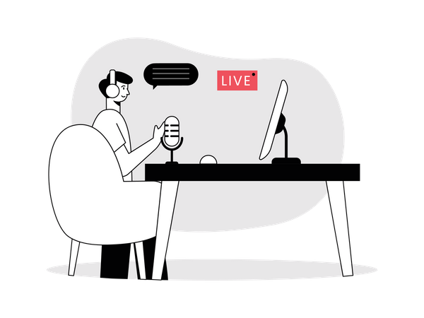 Mann macht Live-Podcast  Illustration