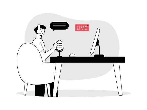 Mann macht Live-Podcast  Illustration