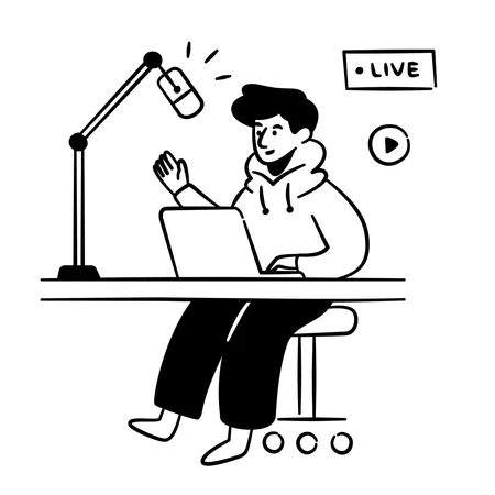 Mann macht Live-Streaming und Podcast  Illustration