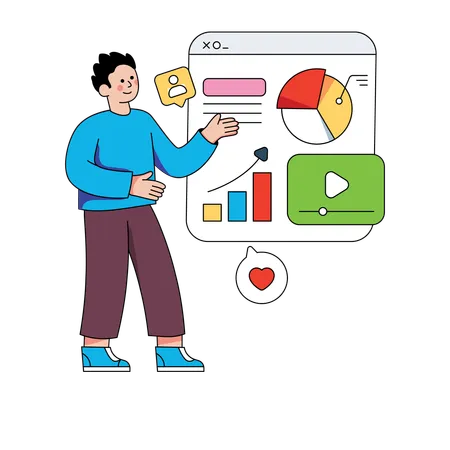 Mann führt Marketingdatenanalyse durch  Illustration