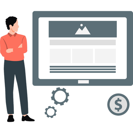 Mann, der Marktforschung betreibt und mit Datenbanken und Diagrammen arbeitet  Illustration