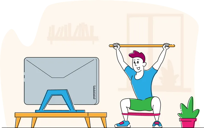 Mann macht Morgengymnastik oder Stretching-Training zu Hause  Illustration