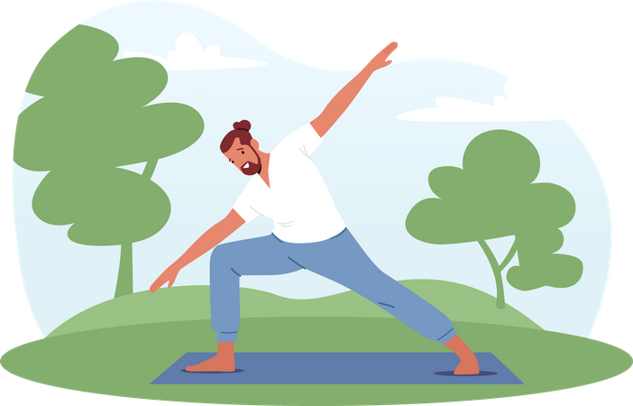 Mann macht Morgenyoga im Park  Illustration