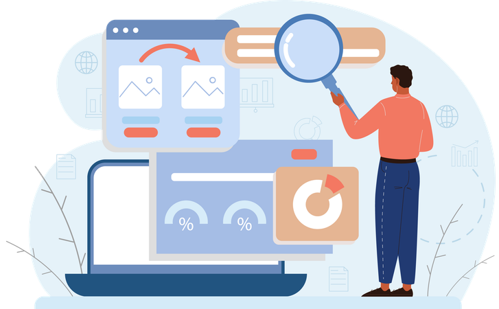 Mann führt Online-Datenanalyse durch  Illustration