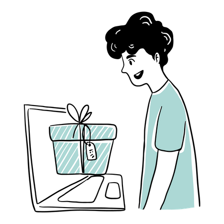 Mann kauft Geschenke online  Illustration