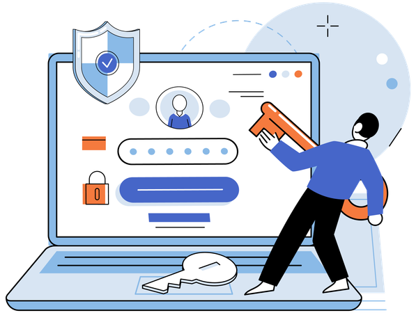 Mann meldet sich bei Online-Konto an  Illustration