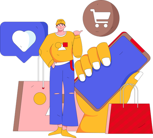 Mann beim Online-Shopping  Illustration