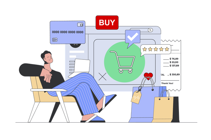 Mann beim Online-Shopping  Illustration