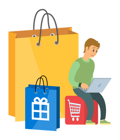 Mann beim Online-Shopping  Illustration