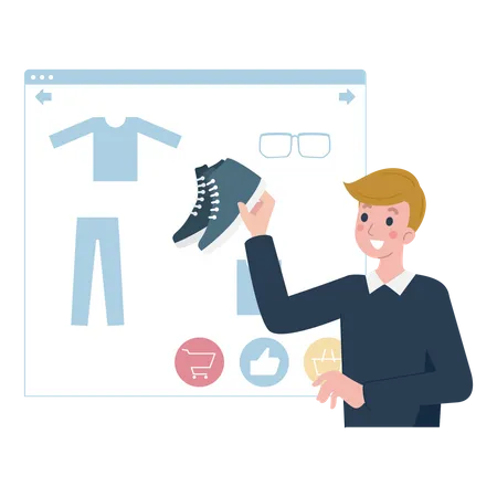 Mann beim Online-Shopping  Illustration