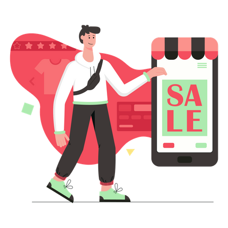 Mann beim Online-Shopping  Illustration