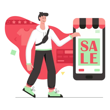 Mann beim Online-Shopping  Illustration