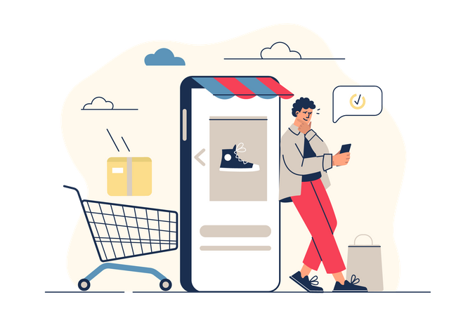 Mann beim Online-Shopping  Illustration