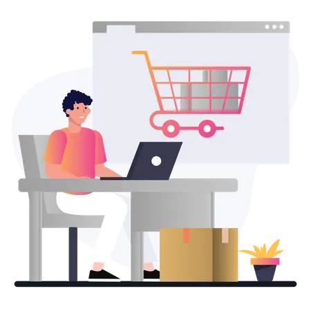 Mann beim Online-Shopping  Illustration