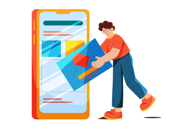 Mann macht personalisierte mobile Werbung  Illustration