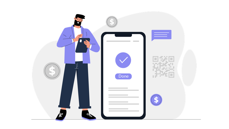 Mann macht QR-Code-Zahlung  Illustration