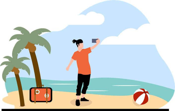 Mann macht Selfie am Strand  Illustration