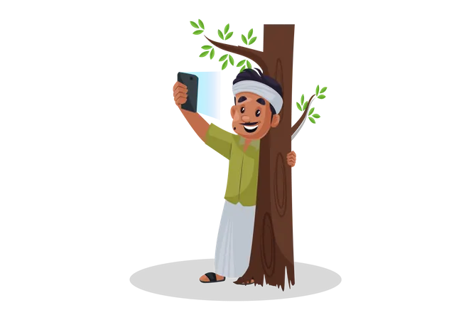 Mann macht Selfie mit Baum  Illustration
