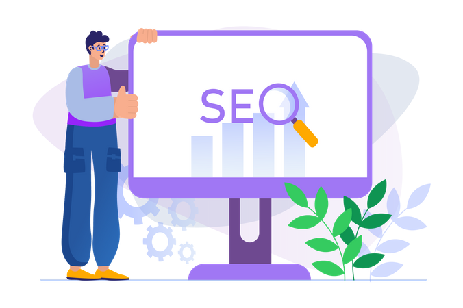 Mann führt SEO-Suche durch  Illustration