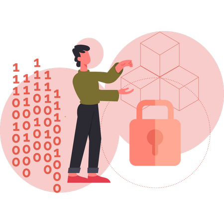 Mann, der Sicherheit bei der Computercodierung durchführt  Illustration