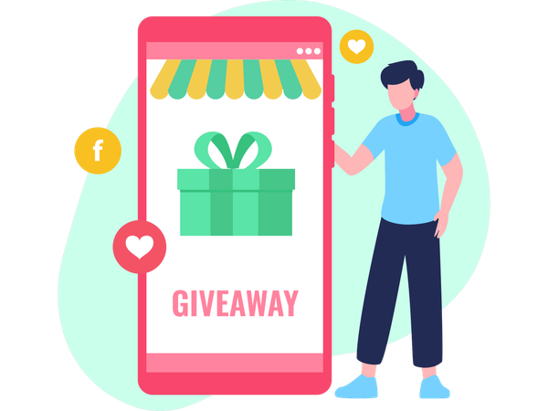 Mann macht Social Media Giveaway  Illustration