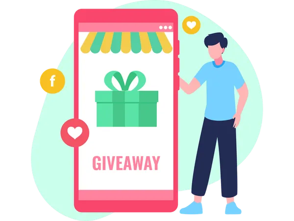 Mann macht Social Media Giveaway  Illustration