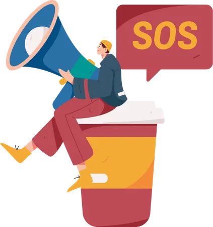 Mann macht SOS-Marketing  Illustration