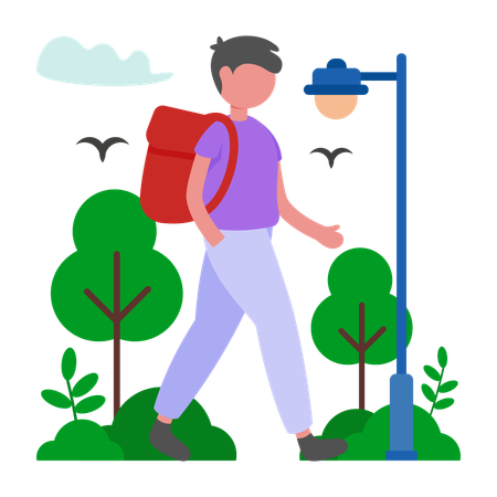 Mann beim Spazierengehen in der Natur  Illustration