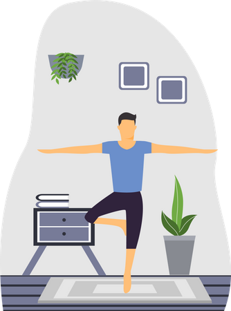 Mann macht Trikonasana im Klassenzimmer  Illustration