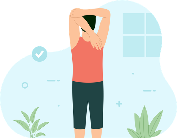 Mann macht Trizeps-Stretching im Fitnessstudio  Illustration