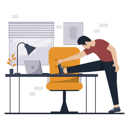 Mann macht Stretching-Übungen im Büro  Illustration