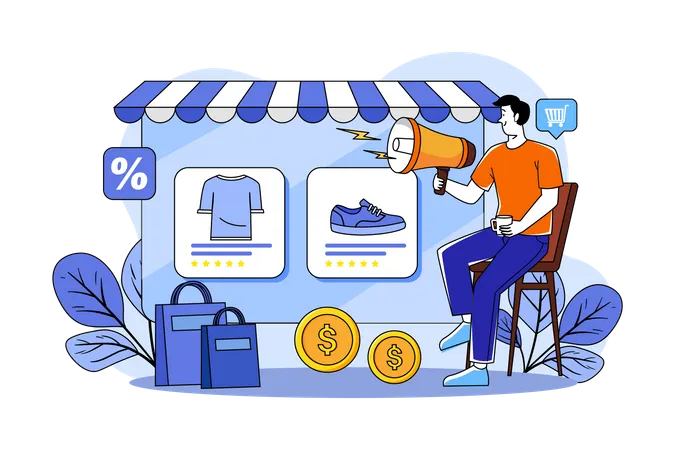 Mann macht Verkaufsankündigung  Illustration