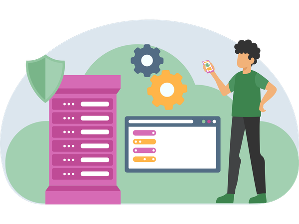 Mann macht Webhosting  Illustration