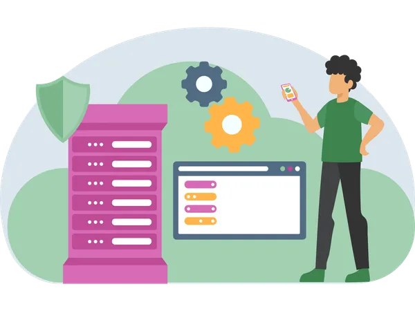 Mann macht Webhosting  Illustration