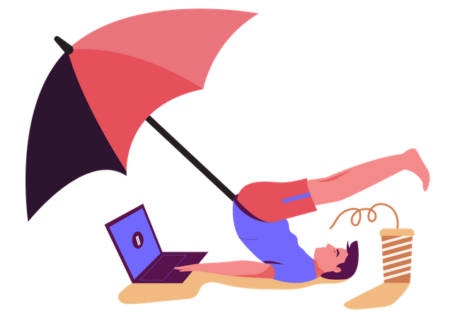 Mann macht Yoga am Strand in den Sommerferien  Illustration