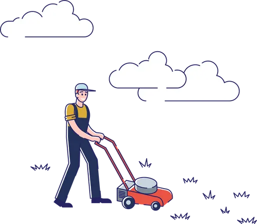 Mann mäht Rasen mit Rasenmäher  Illustration