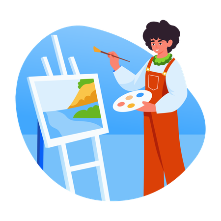 Mann malt im Freien  Illustration
