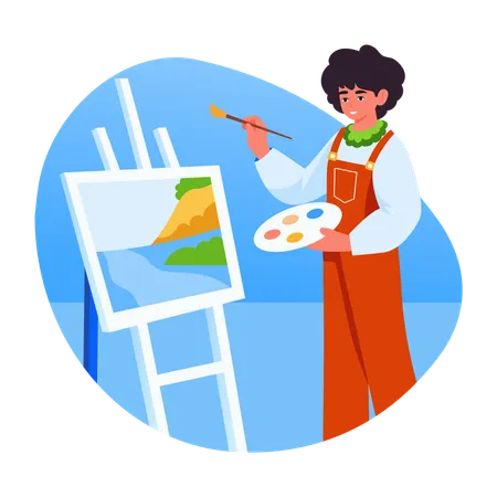 Mann malt im Freien  Illustration