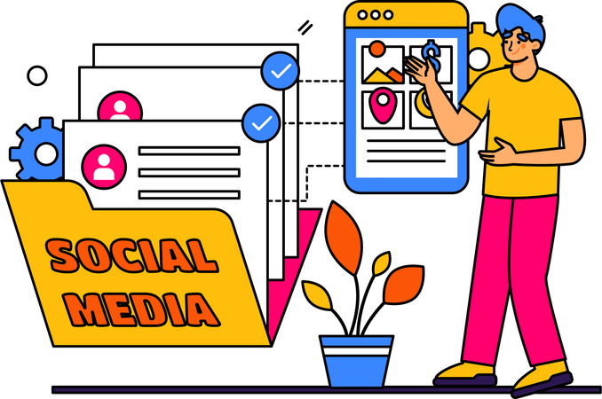 Mann verwaltet Social Media Marketing  Illustration