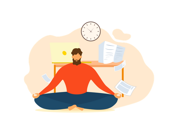 Mann meditiert im Büro  Illustration