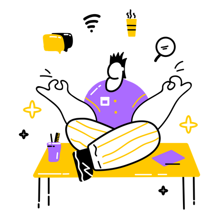 Mann meditiert im Büro  Illustration