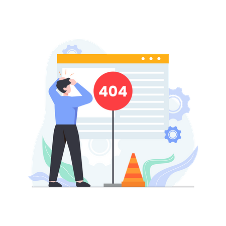 Mann mit 404-Fehler konfrontiert  Illustration