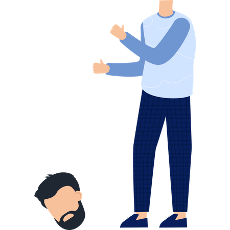 Mann mit abgelöstem Kopf in blauer Kleidung  Ilustración