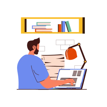 Mann mit Bart arbeitet am Laptop  Illustration