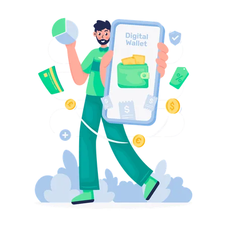 Mann mit und Digital Wallet-Bericht  Illustration