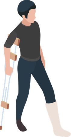 Mann mit gebrochenem Bein geht mit Hilfe von Krücken  Illustration