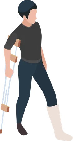 Mann mit gebrochenem Bein geht mit Hilfe von Krücken  Illustration
