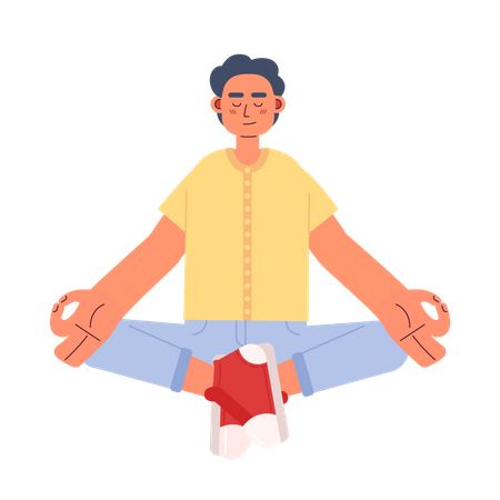 Mann mit geschlossenen Augen in entspannender Meditationspose  Illustration