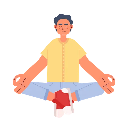 Mann mit geschlossenen Augen in entspannender Meditationspose  Illustration